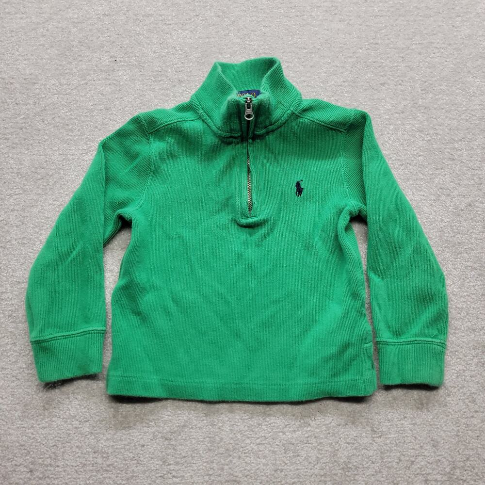 Polo Ralph Lauren Boys 3T Green 1/4 Zip Pullover Sweater Pony Logo